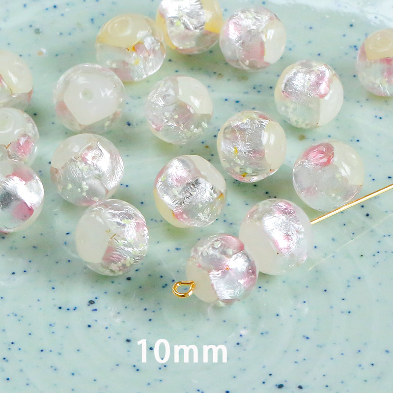 Al por mayor 30pcs de 10 mm de verano, flor de cerezo en polvo de tinta plateado de vidrio de vidrio de vidrio redondo